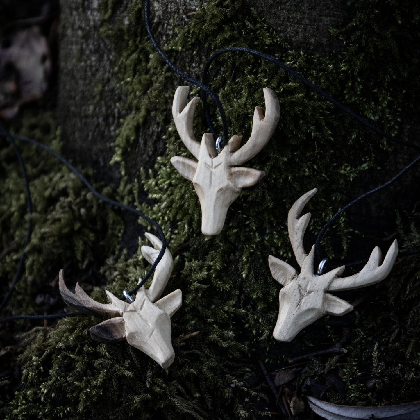 Wooden White Deer Necklace handcrafted by Ulf Pagan Store